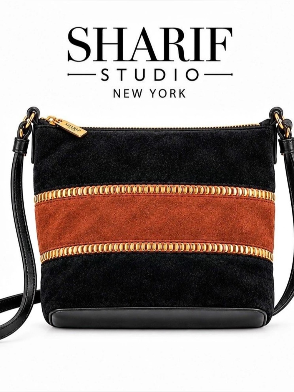 Sharif Studio Crossbody Bag in Black & Brown Suede Like New